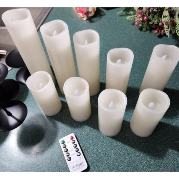 Flameless Candles Led Candles Pack of 9 (H 4" 5" 6" 7" 8" 9" x D 2.2") Ivory - Picture 2 of 2